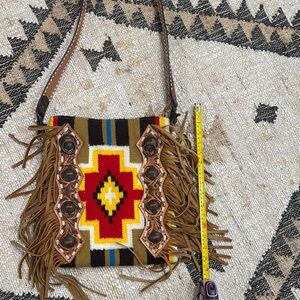 American Darling Red and Yellow Crossbody Bag with Fringe